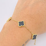 Pulso Aro Seguido Trebol Negro  5.8gr / 7 3/4 in / 10.9mm Oro Amarillo 18K