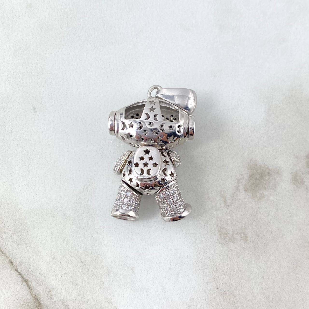 Pendant Astronaut 11.25gr / 3.8cm / White-Black Zircons White Gold *