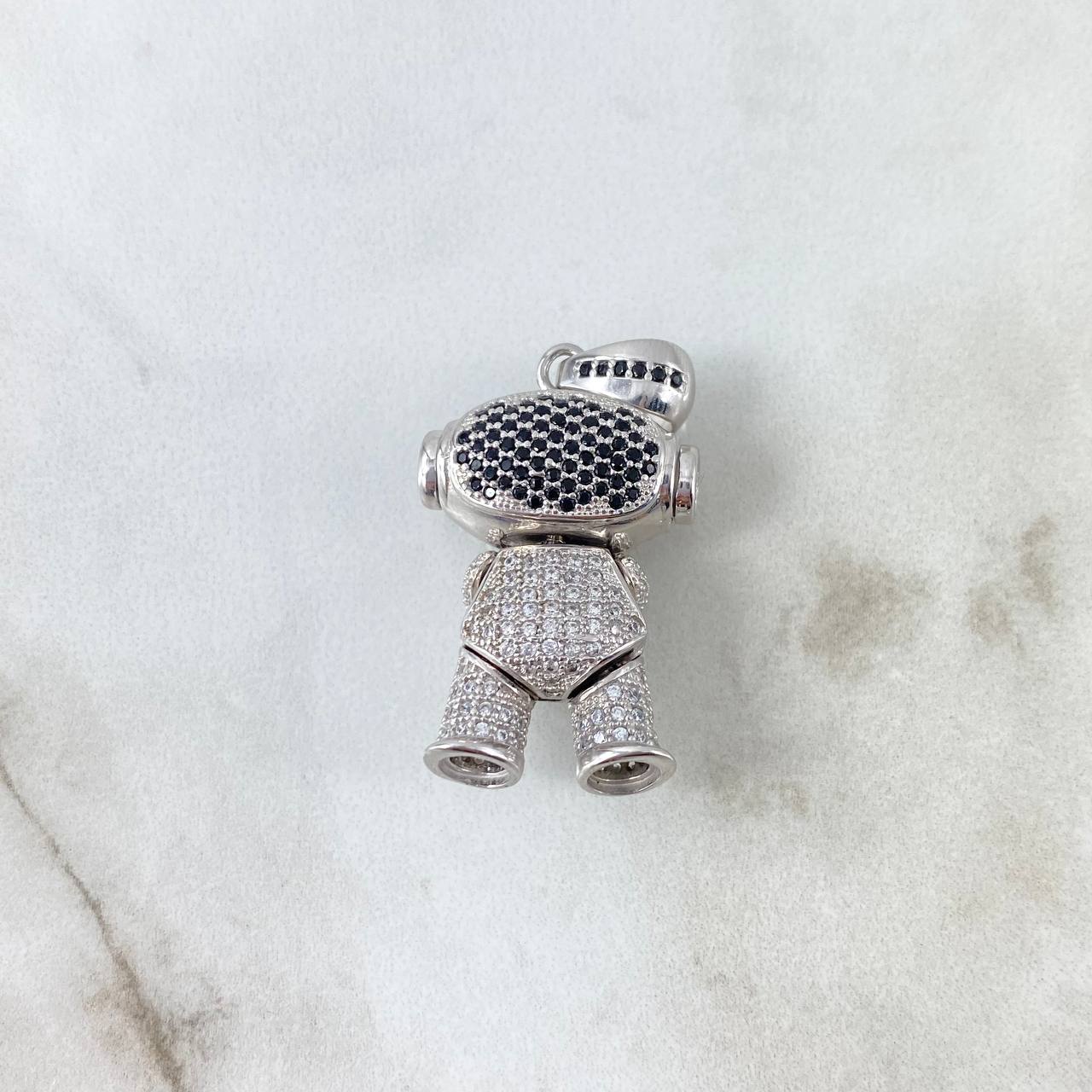 Pendant Astronaut 11.25gr / 3.8cm / White-Black Zircons White Gold *