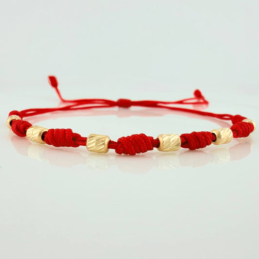 Pulsera Tejida Roja Cilindros Diamantados 0.45gr / 3mm Oro Amarillo 18K %
