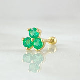 Piercing Flor Trio Esmeraldas 24pts 0.6gr / Oro Amarillo 18K *