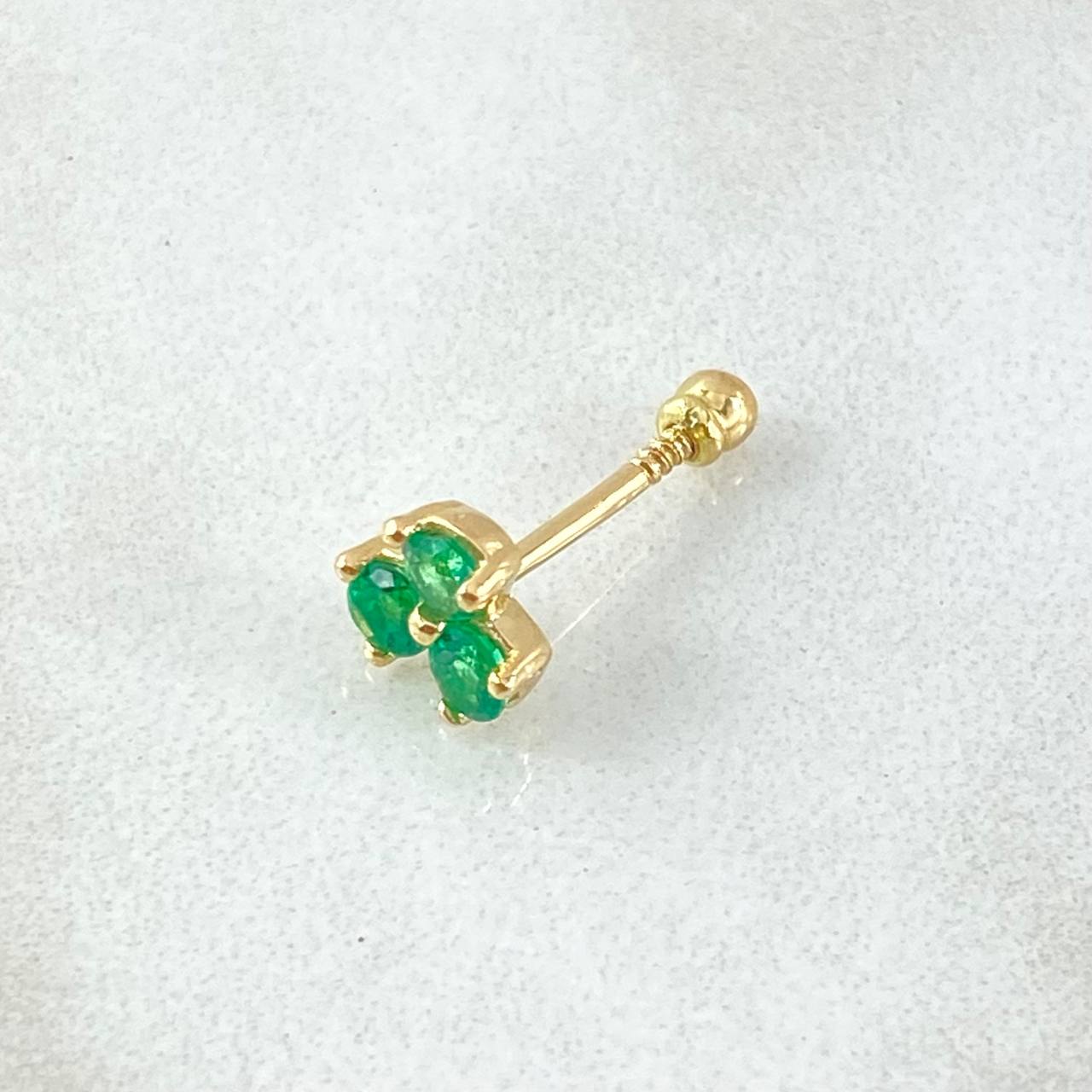 Clover Piercing Emeralds 24pts 0.6gr / 1.3cm / 18K Yellow Gold ©