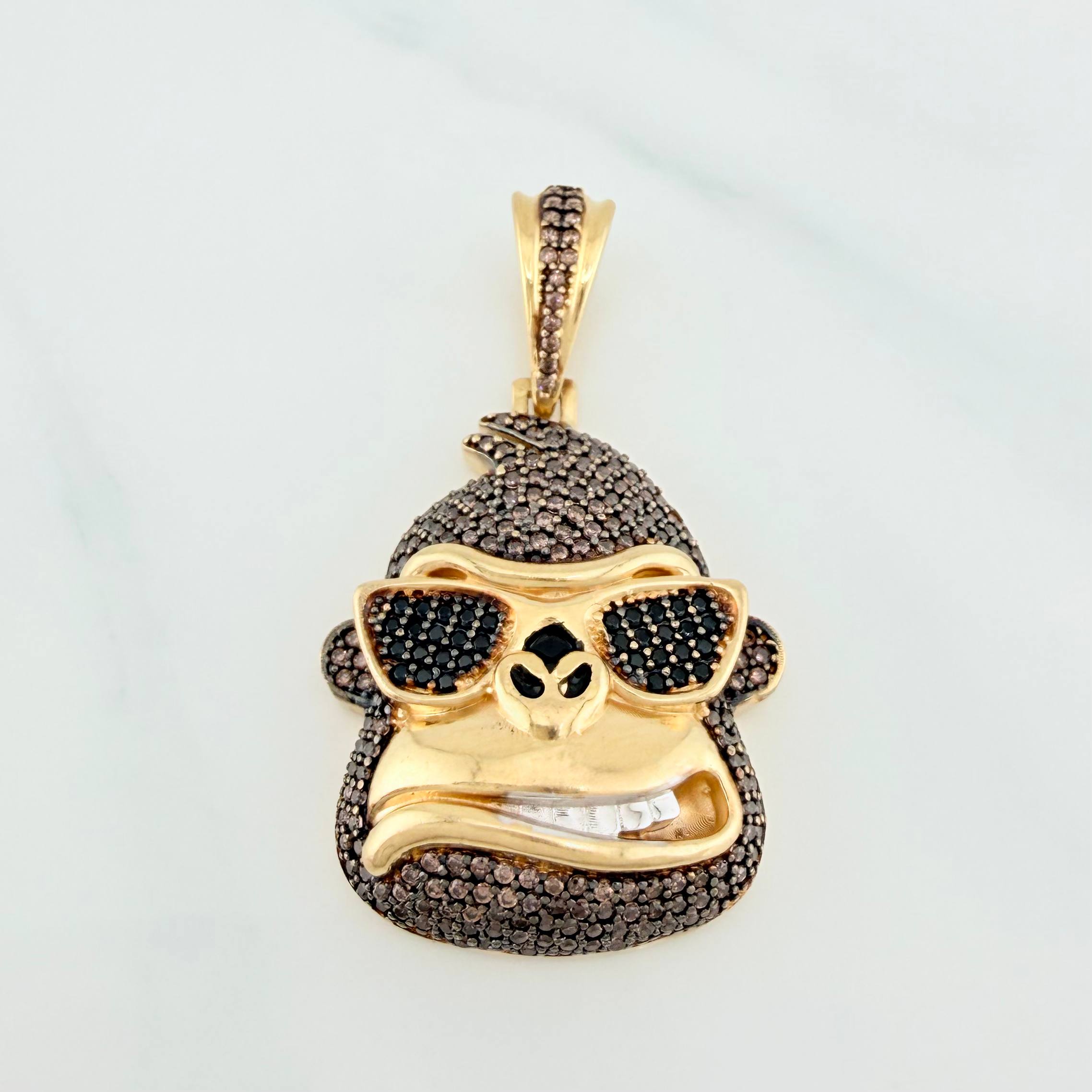 Pendant Gorilla Face 11.05 g / 1 1/2 in Three Golds Yellow White Black 18K