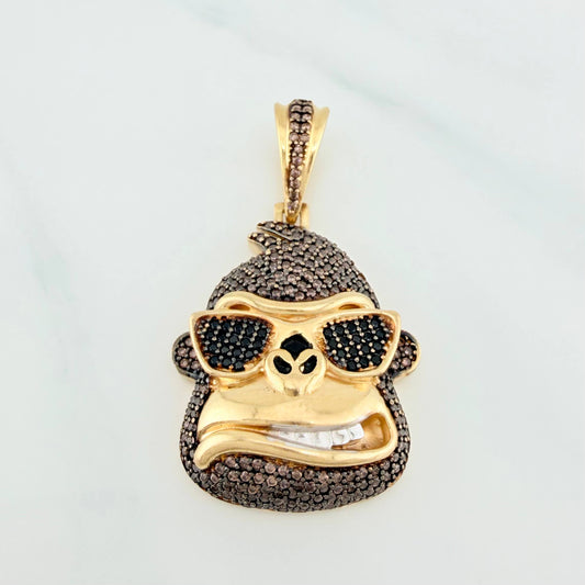 Pendant Gorilla Face 11.05 g / 1 1/2 in Three Golds Yellow White Black 18K