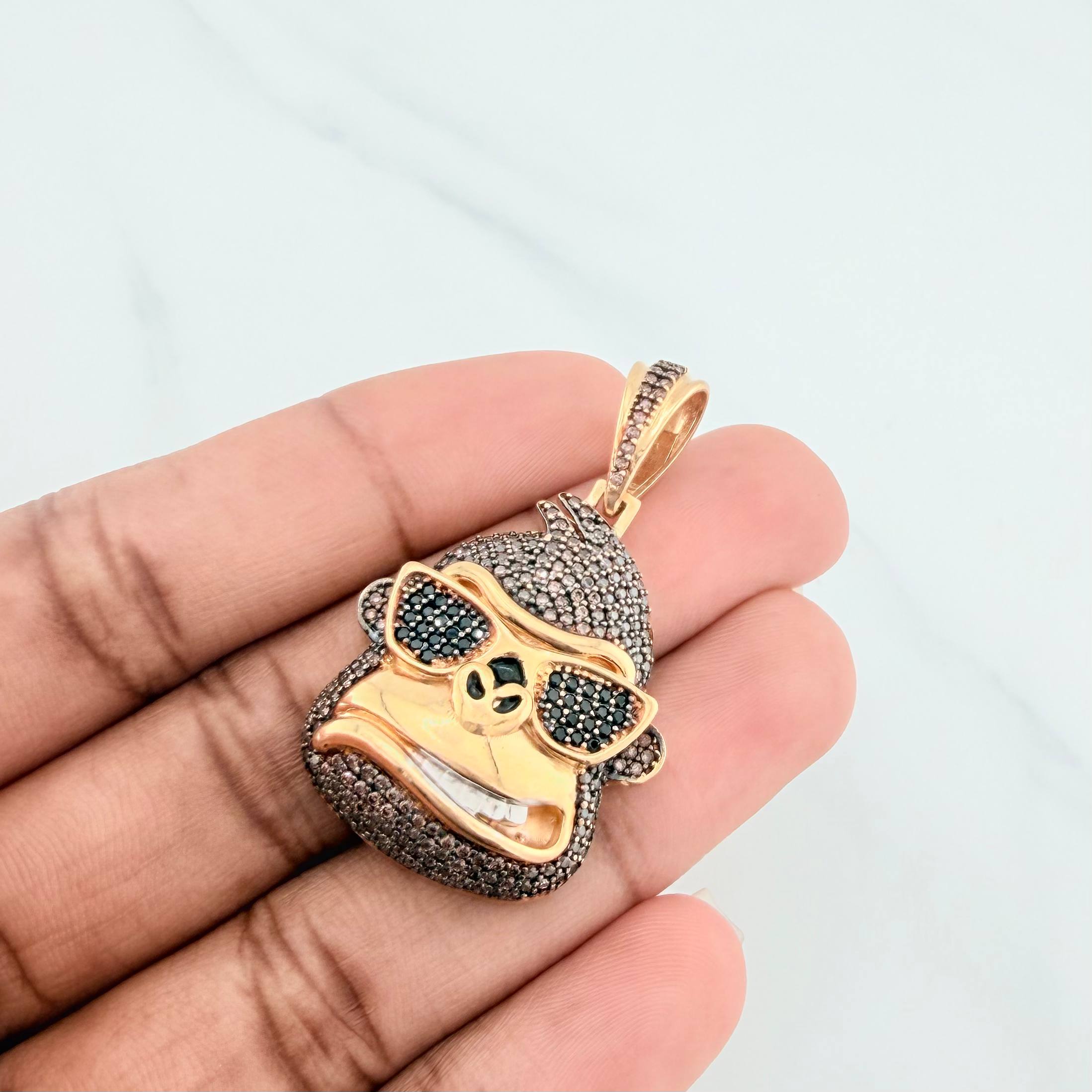Pendant Gorilla Face 11.05 g / 1 1/2 in Three Golds Yellow White Black 18K