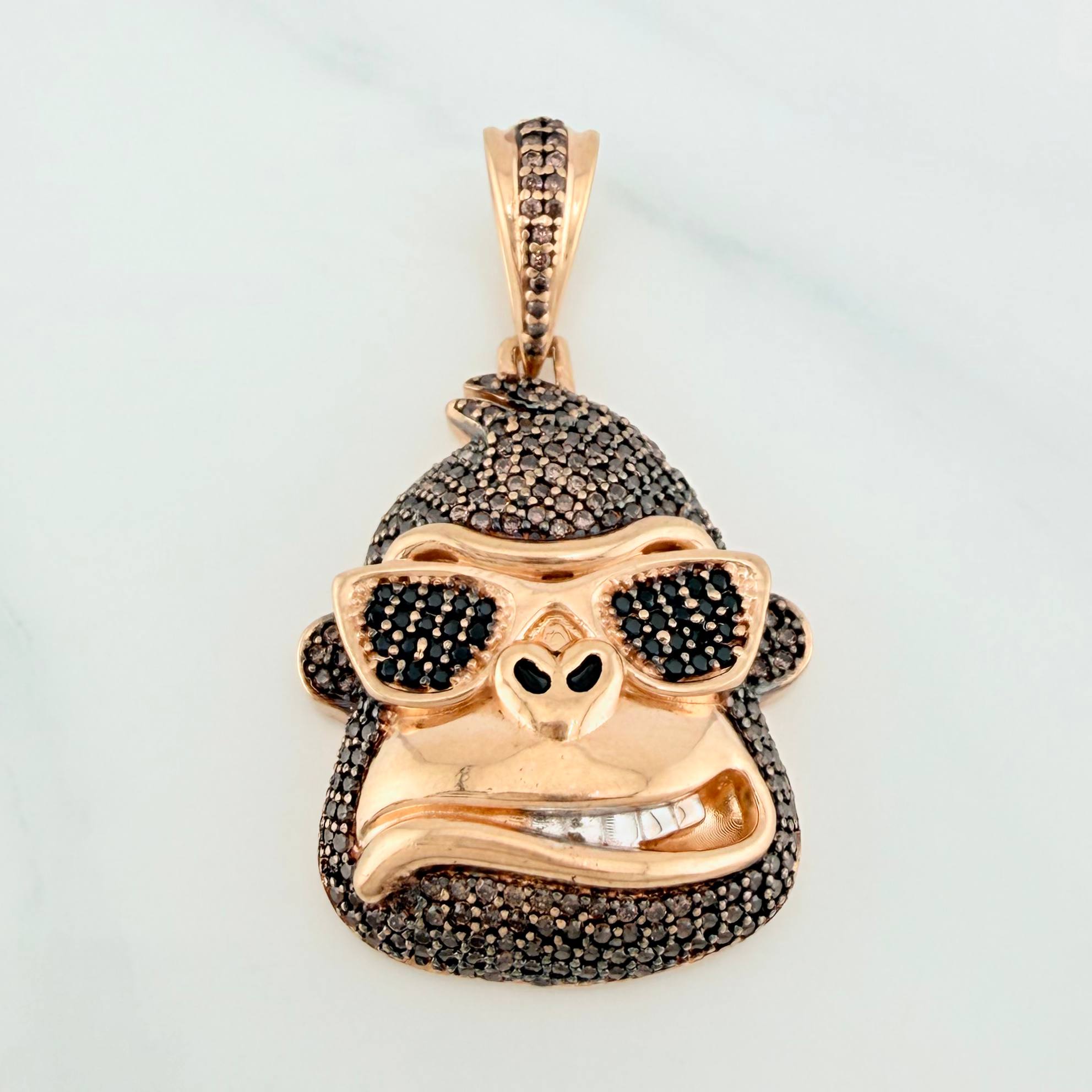 Pendant Gorilla Face 10.7 g / 1 1/2 in Two Golds White Rose 18K