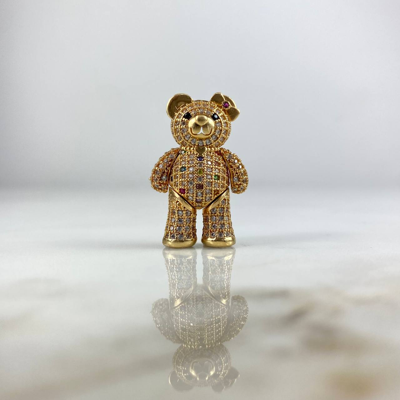 Pendant Articular Bear 8.6gr / 2.6cm Bow Heart Without Charger White Zircons Black Colors Yellow Gold