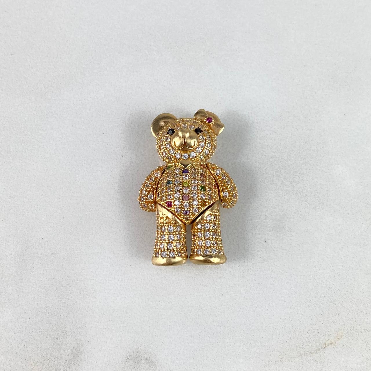 Pendant Articular Bear 8.6gr / 2.6cm Bow Heart Without Charger White Zircons Black Colors Yellow Gold