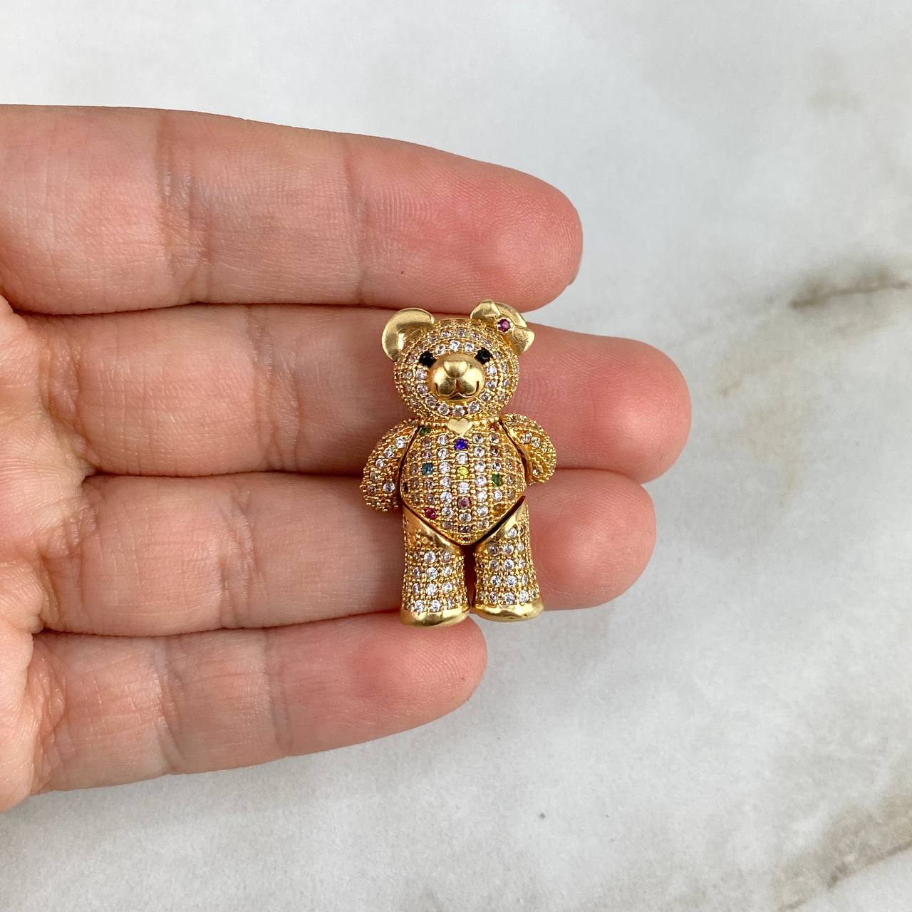 Pendant Articular Bear 8.6gr / 2.6cm Bow Heart Without Charger White Zircons Black Colors Yellow Gold