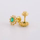 Topos Flor Tupida Esmeraldas 31pts Diamantes 30pts 1.95g / in / 8.2mm Oro Amarillo 18K