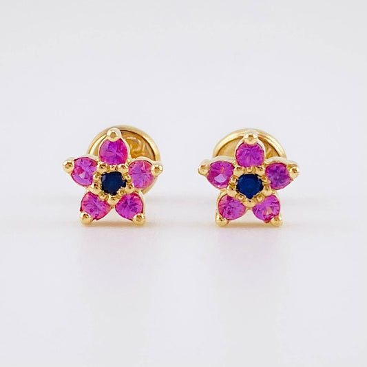 Topos Flor Cinco Puntas Zafiros 39pts 1.3g / in / 6.8mm Oro Amarillo 18K
