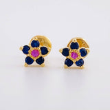 Topos Flor Cinco Puntas Zafiros 38pts 1.3g / in / 6.8mm Oro Amarillo 18K
