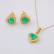 Stud Earrings Heart Chain Dense Emeralds 2.88 Qts Diamonds 79pts 7.55g / in / 11.1mm Yellow Gold 18K