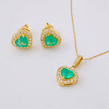 Stud Earrings Heart Chain Dense Emeralds 2.88 Qts Diamonds 79pts 7.55g / in / 11.1mm Yellow Gold 18K