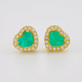 Stud Earrings Heart Chain Dense Emeralds 2.88 Qts Diamonds 79pts 7.55g / in / 11.1mm Yellow Gold 18K