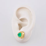 Stud Earrings Heart Chain Dense Emeralds 2.88 Qts Diamonds 79pts 7.55g / in / 11.1mm Yellow Gold 18K
