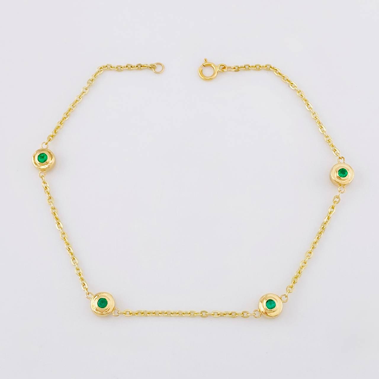 Bracelet Interspersed Circles Emeralds 31pts 2.8g / 7 1/2 in / 1.5mm Yellow Gold 18K