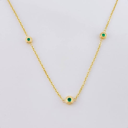 Cadena Círculos Intercalados Esmeraldas 24pts 4.2g / 18 in / 1.5mm Oro Amarillo 18K