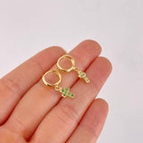 Candongas Cruz Tupida Esmeraldas 10pts 1.8g / 1/2 in Oro Amarillo 18K