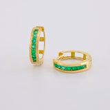 Candongas Carril Tupido Esmeraldas 11pts 1.4g / 1/2 in Oro Amarillo 18K