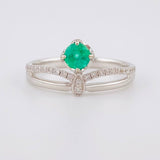 Anillo Corona Entrelazada Diamantes 2pts Esmeralda 21pts 2.35g / T5 1/2 Oro Blanco 18K