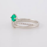 Anillo Corona Entrelazada Diamantes 2pts Esmeralda 21pts 2.35g / T5 1/2 Oro Blanco 18K
