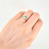 Anillo Corona Entrelazada Diamantes 2pts Esmeralda 21pts 2.35g / T5 1/2 Oro Blanco 18K