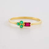Anillo Flor Rectangular Esmeraldas 4pts Rubí 8pts 1.45g / T6 1/4 Oro Amarillo 18K