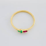 Anillo Flor Rectangular Esmeraldas 4pts Rubí 8pts 1.45g / T6 1/4 Oro Amarillo 18K