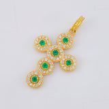 Pendant Dense Cross Emeralds 21pts Diamonds 36pts 4.05g / 1 1/4 in 18K Yellow Gold