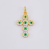 Pendant Dense Cross Emeralds 21pts Diamonds 36pts 4.05g / 1 1/4 in 18K Yellow Gold