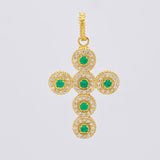 Pendant Dense Cross Emeralds 21pts Diamonds 36pts 4.05g / 1 1/4 in 18K Yellow Gold