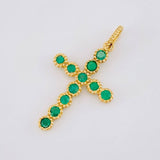 Dije Cruz Circular Esmeraldas 30pts 1g / 1 in Oro Amarillo 18K