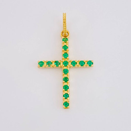 Dije Cruz Tupida Esmeraldas 14pts 1g / 1 in Oro Amarillo 18K