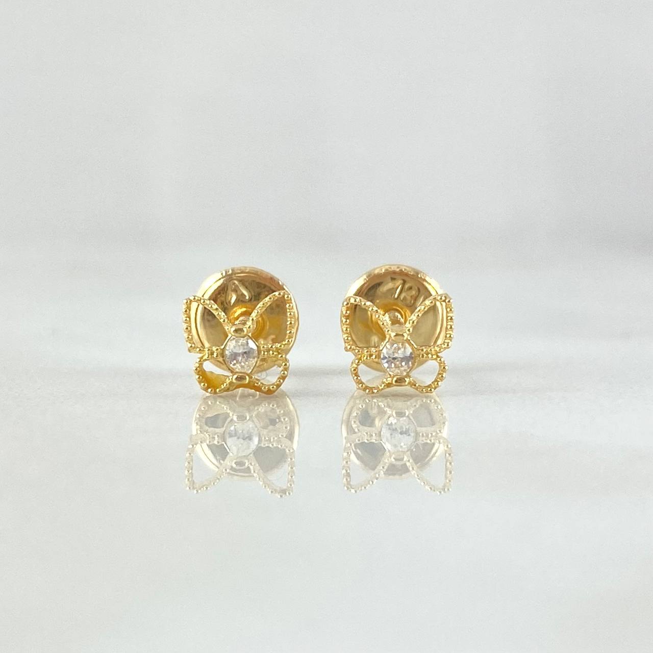 Topos Mariposa Silueta Bordeada 0.6gr / 4.8mm Circon Blanco Oro Amarillo 18K ©