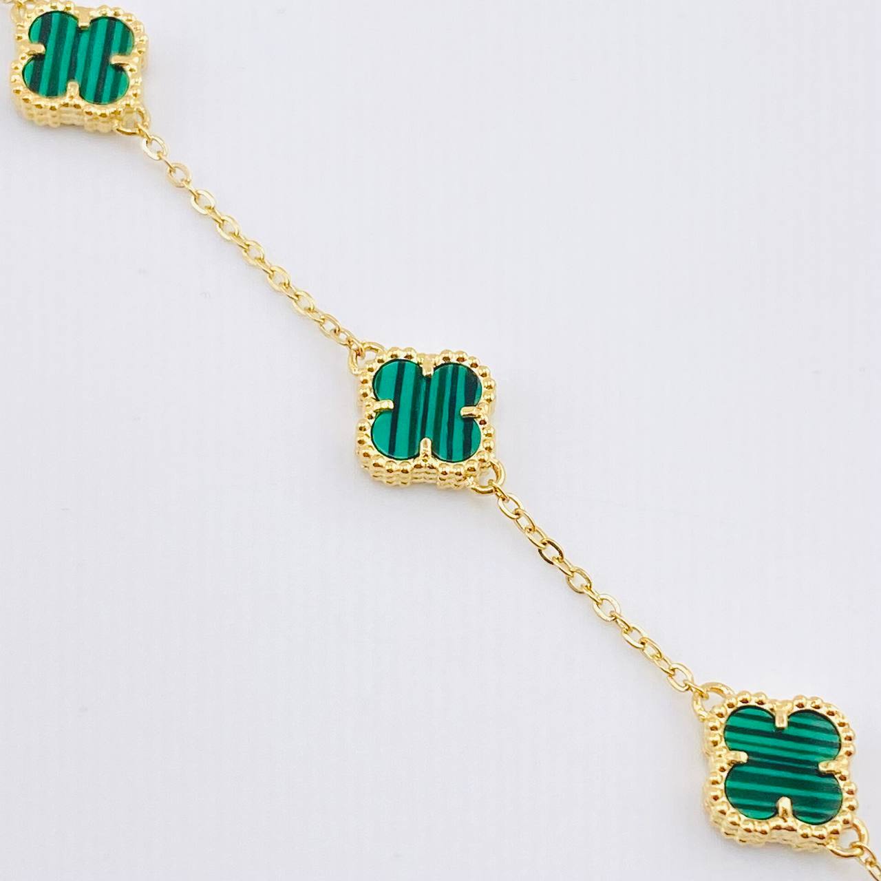 Pulso Aro Seguido Trebol Verde  4.45gr / 8 in / 10mm Oro Amarillo Nac.Esp. 18K *