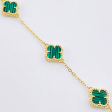 Pulso Aro Seguido Trebol Verde  4.45gr / 8 in / 10mm Oro Amarillo Nac.Esp. 18K *