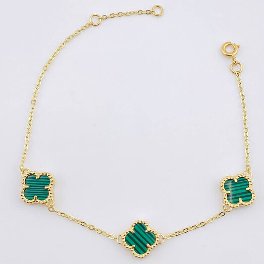 Pulso Aro Seguido Trebol Verde  4.8gr / 7 in / 9.3mm Oro Amarillo Nac.Esp. 18K *