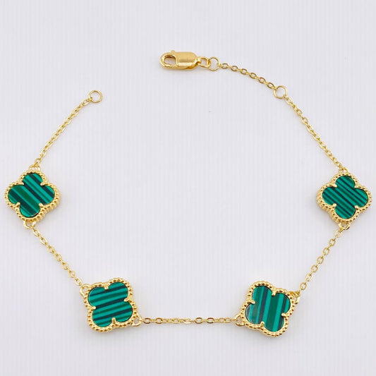 Pulso Aro Seguido Trebol Verde 7gr / 7 3/4 in / 10mm Oro Amarillo 18K ©