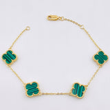 Pulso Aro Seguido Trebol Verde 7gr / 7 3/4 in / 10mm Oro Amarillo 18K ©
