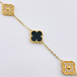 Pulso Trebol Negro Diamantado 7.45gr / 7 in / 10.7mm Oro Amarillo 18K ©