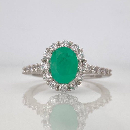 Anillo Halo Esmeralda 90pts 2.85g / T6 1/2 Plata 925