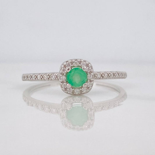 Square Halo Emerald Ring 0.15pts 1.3g / T7 3/4 Silver 925