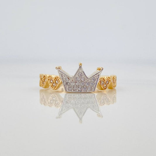 Crown Hearts Ring 2.8g / T6 1/2 Two-Tone Yellow White Gold 18K