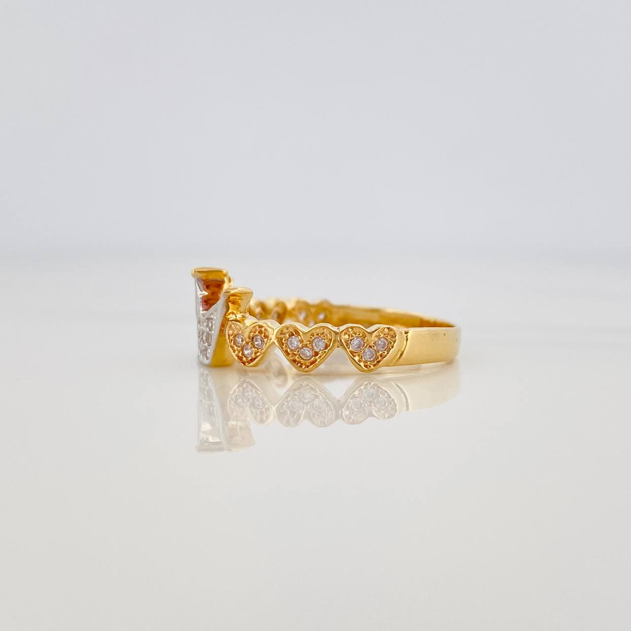 Crown Hearts Ring 2.85 g / T6 3/4 Two Yellow White Gold 18K
