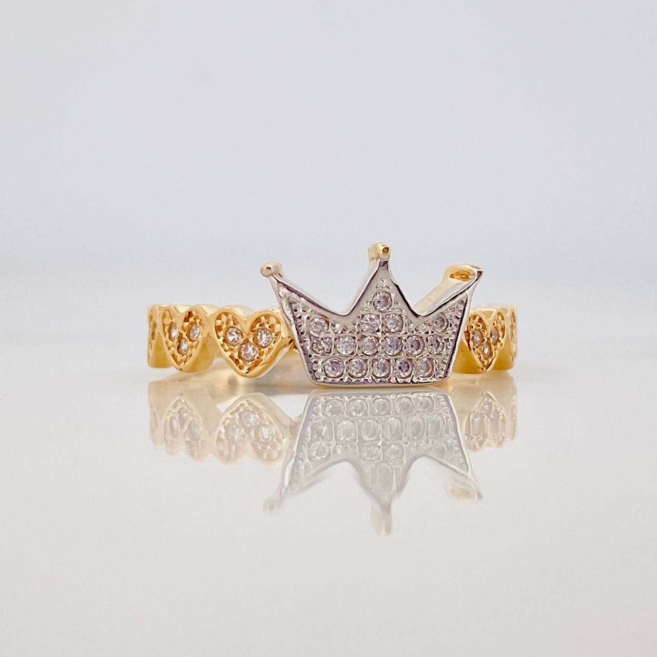 Crown Hearts Ring 2.85 g / T6 3/4 Two Yellow White Gold 18K