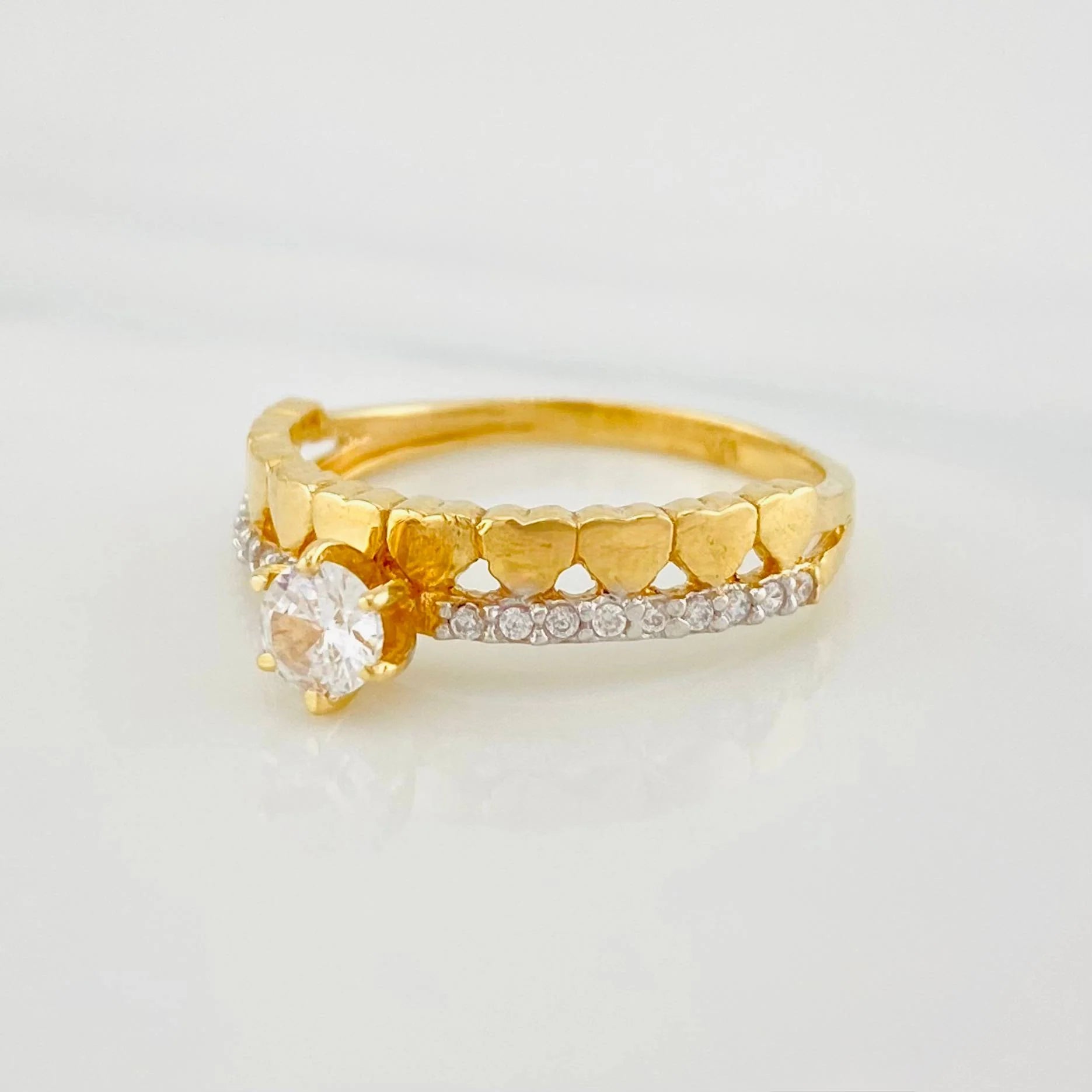 Solitaire Heart Ring 2.45g / T6 1/4 Two-Tone Yellow White Gold 18K