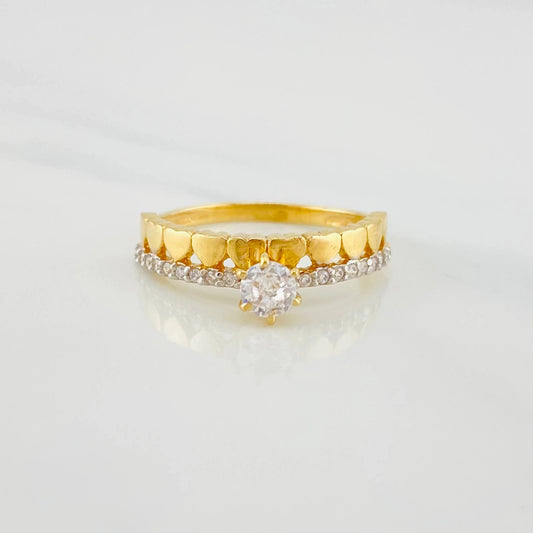 Anillo Solitario Corazones 2.35g / T6 Dos Oros Amarillo Blanco 18K