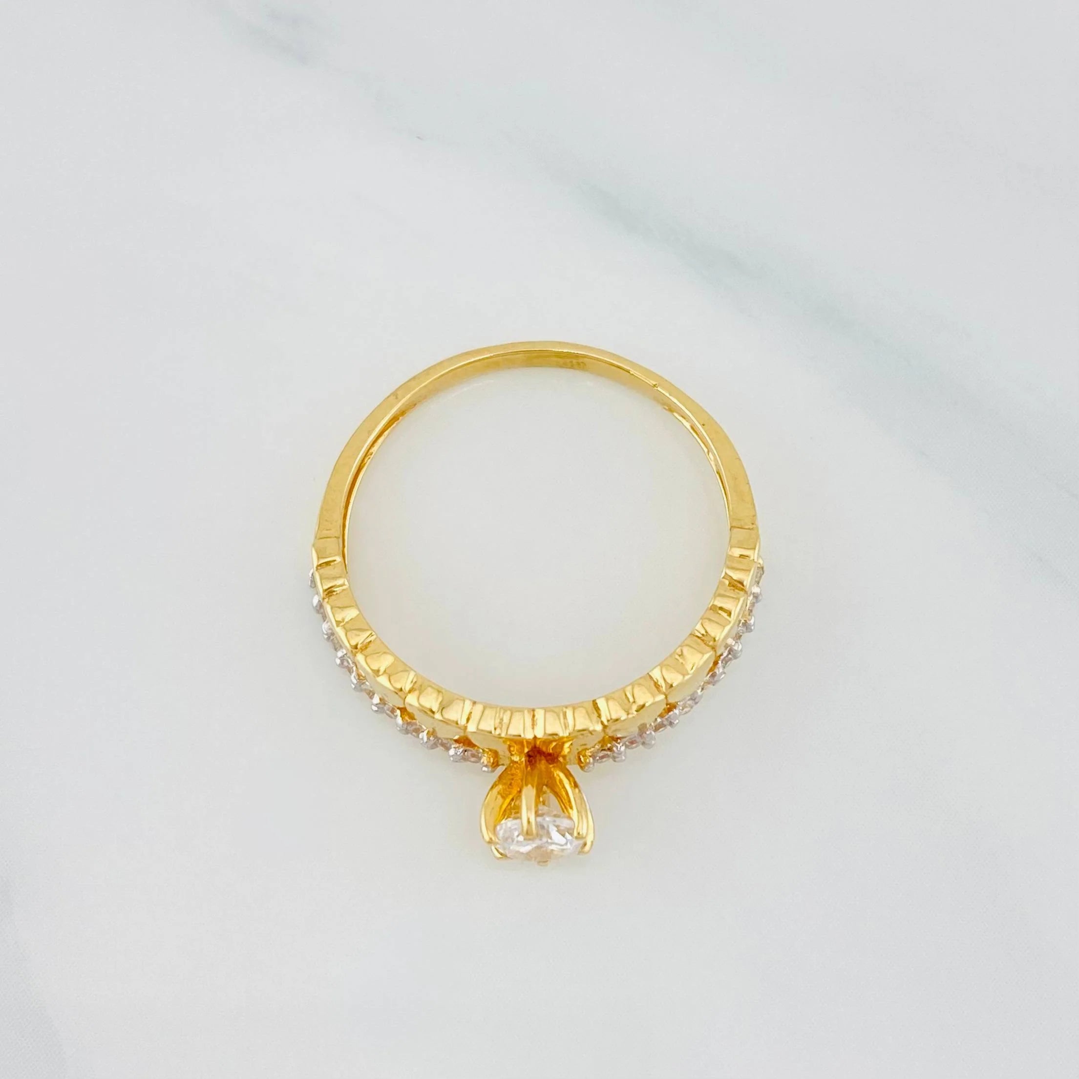 Solitaire Heart Ring 2.45g / T6 1/4 Two-Tone Yellow White Gold 18K