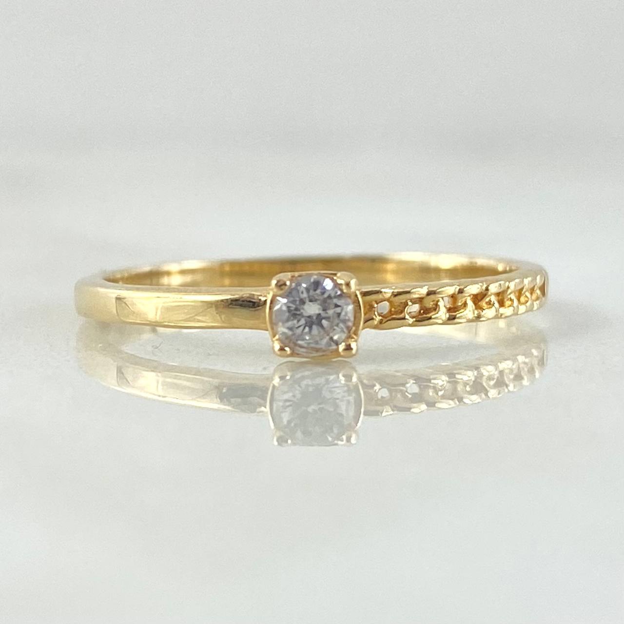 Solitaire Half Cuban Ring 1.6gr / Size 7 / 18K Yellow Gold